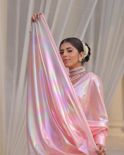 Premium Lilac unicorn Chromatic Designer Saree Peach