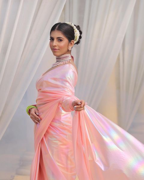 Premium Lilac unicorn Chromatic Designer Saree Peach