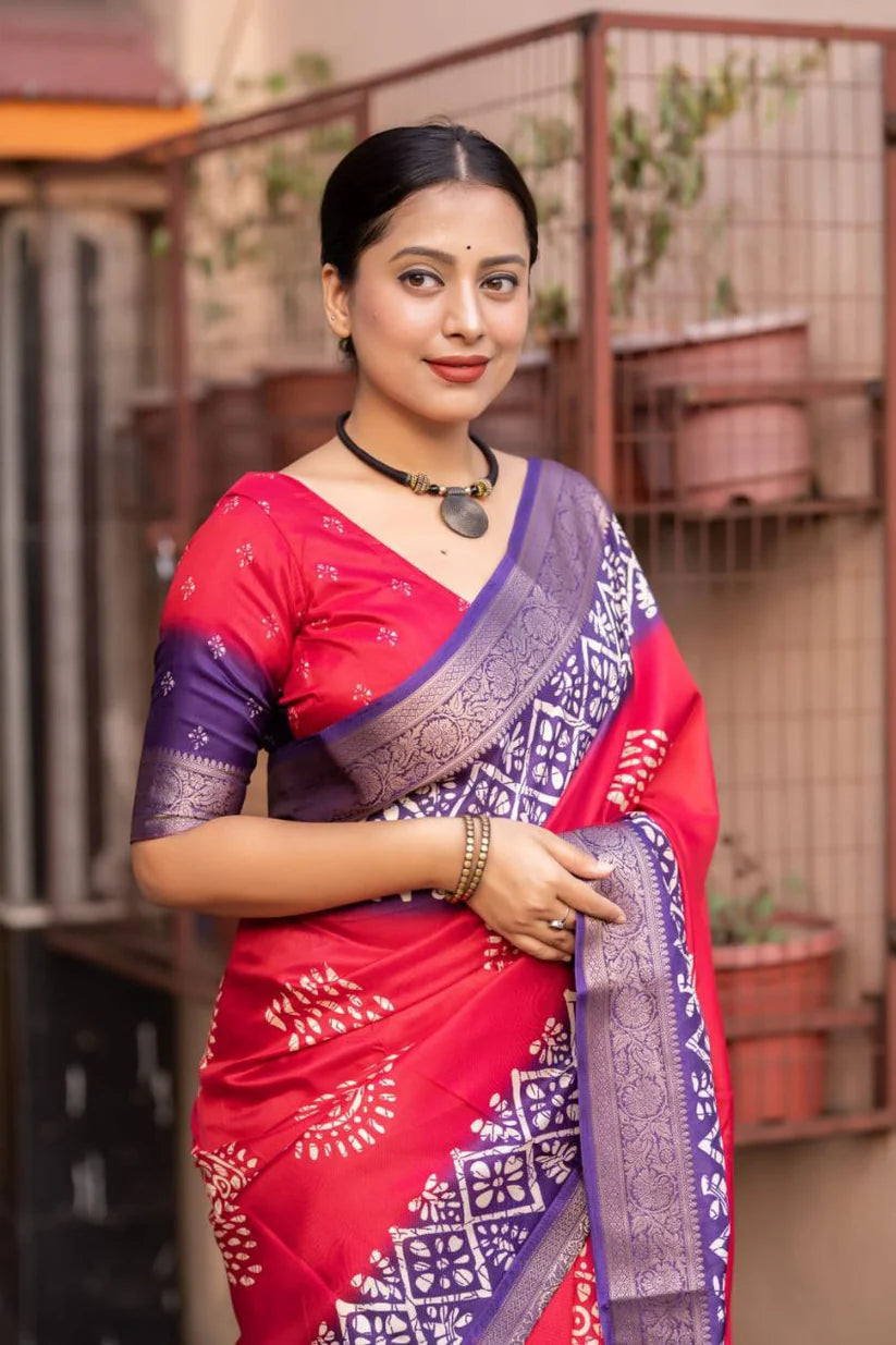 Pink Colour soft Dola cotton Kalamkari print saree with jecard kanjivaram zari border