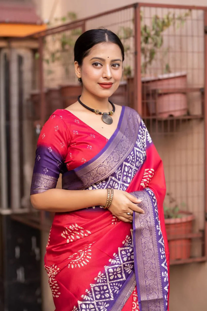 Pink Colour soft Dola cotton Kalamkari print saree with jecard kanjivaram zari border