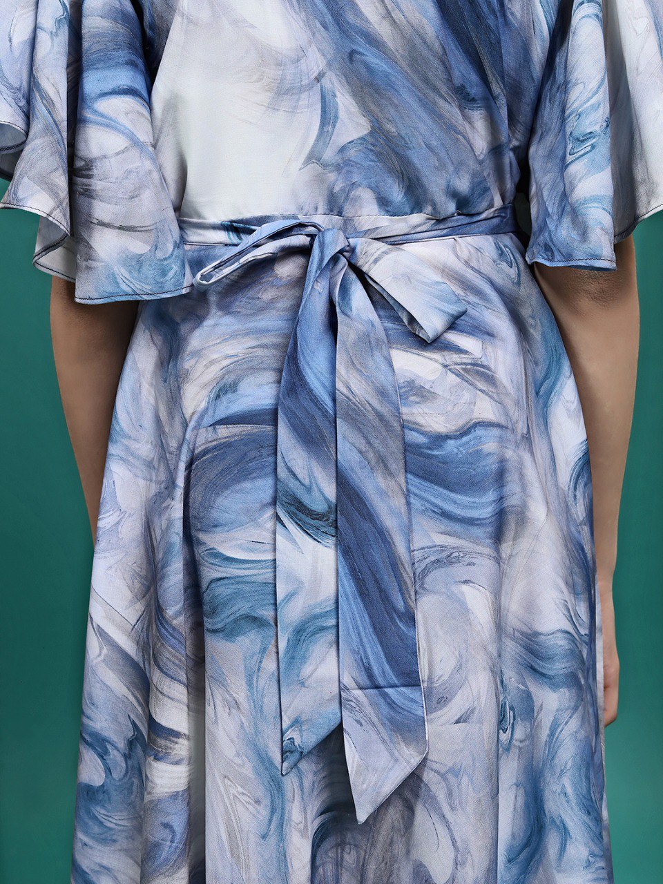 Sky Blue Colour Maslin shibori Printed Fit & Flare Maxi Length Dress
