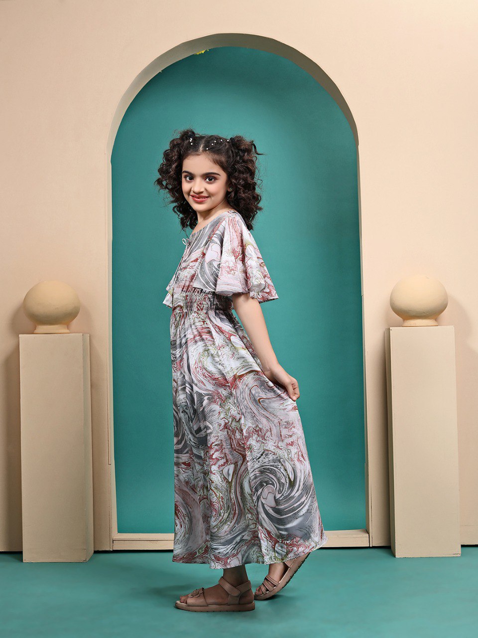 Multi Colour Maslin shibori Printed Fit & Flare Maxi Length Dress
