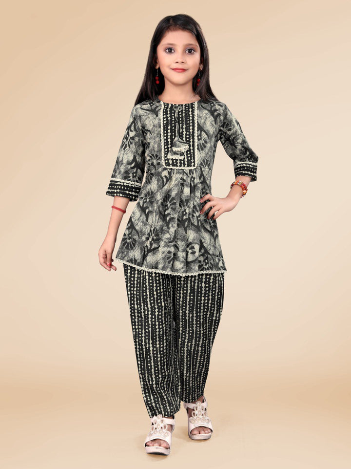 Black Colour Cotton Printed Co-ord set