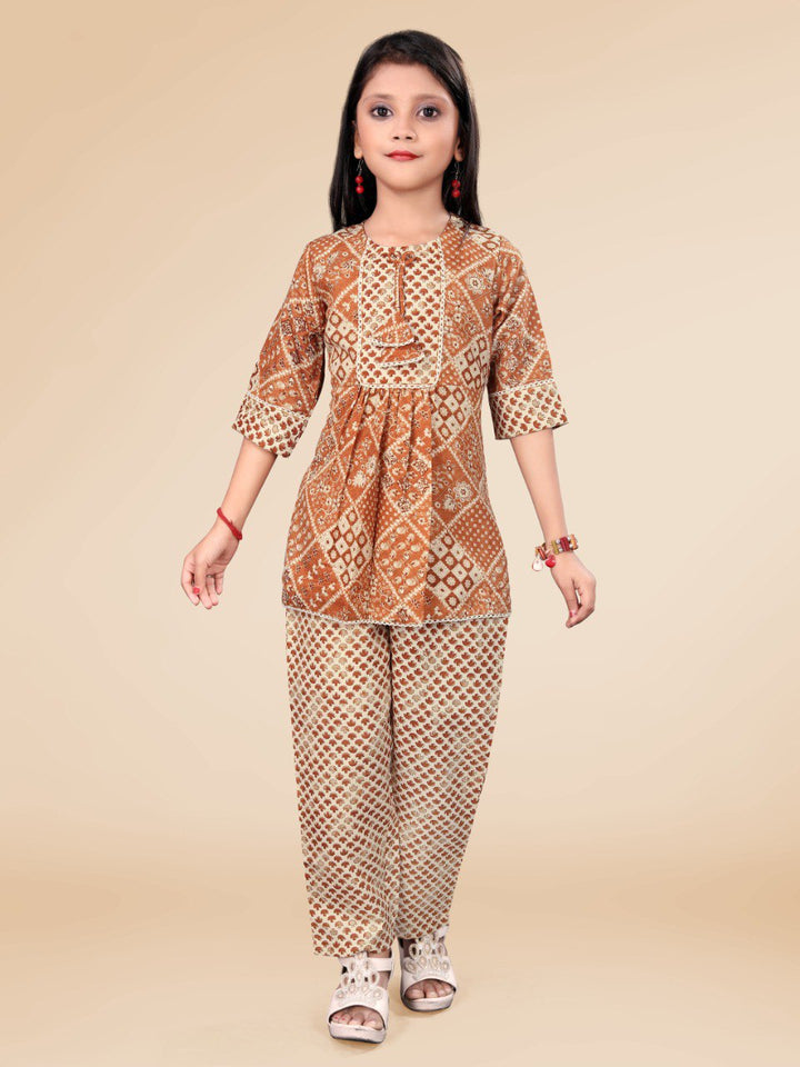 Brown Colour Cotton Printed Co-ord set