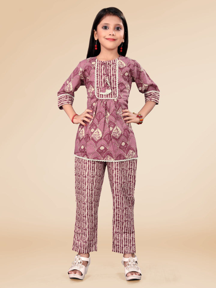 Purple Colour Cotton Printed Co-ord set