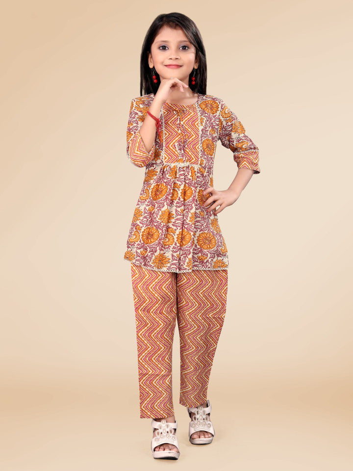 Brown Colour Cotton Printed Co-ord set