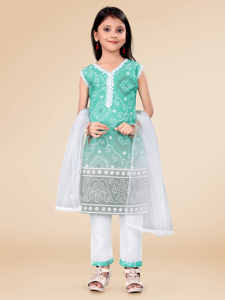 Sky Blue Colour Cotton Printed Kurta Bottom Dupatta set (3Pics)