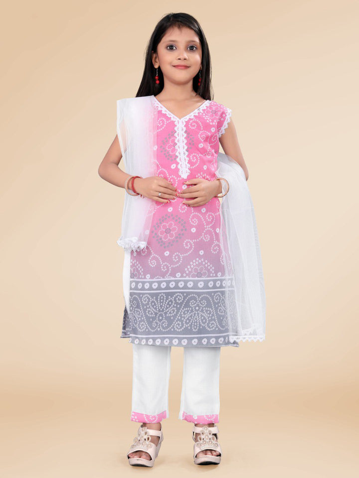 Pink Colour Cotton Printed Kurta Bottom Dupatta set (3Pics)