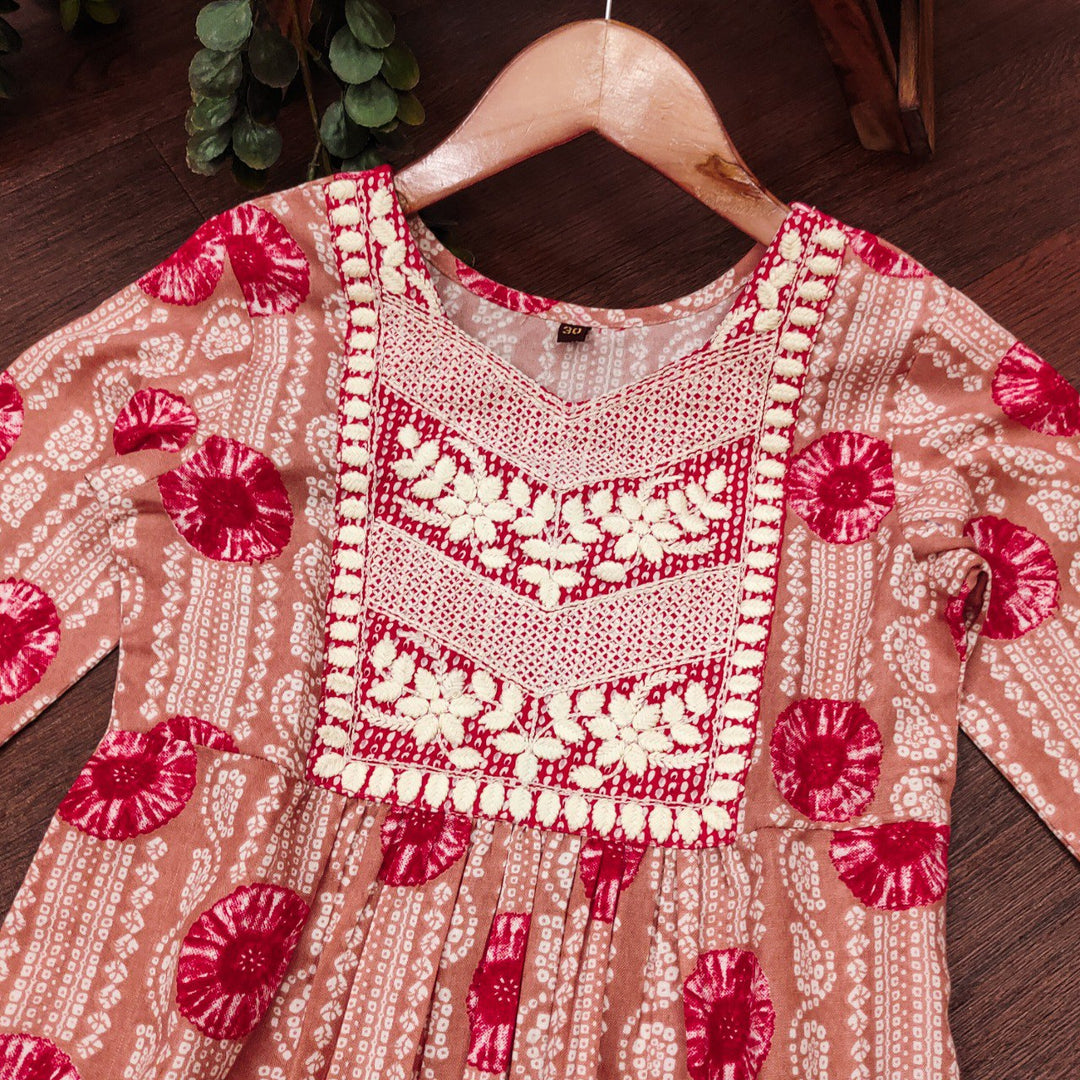 Pink Colour Cotton Printed Embrodrery Kurta with Bottom Dupatta set