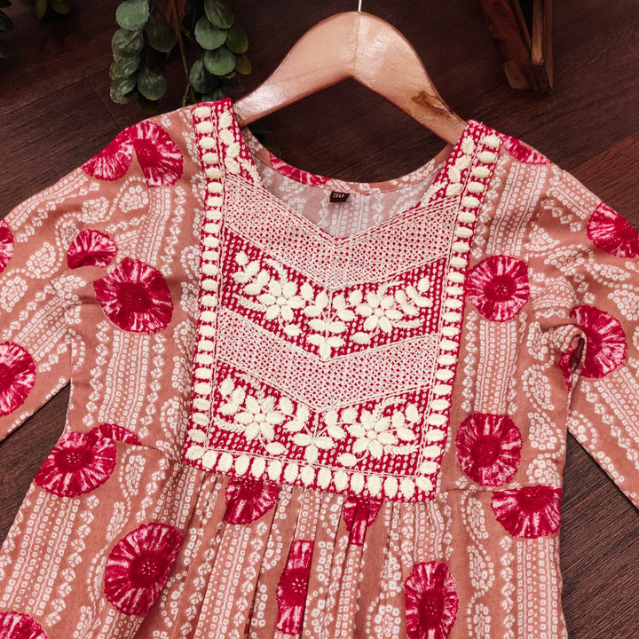Pink Colour Cotton Printed Embrodrery Kurta with Bottom Dupatta set