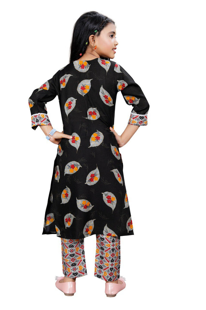 Black Colour Reyon Printed Nayara Cut Floral Printed Girls kurta set