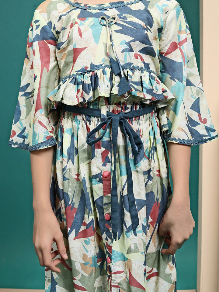 Multi Colour Maslin Printed Crop Top And Skirt Set