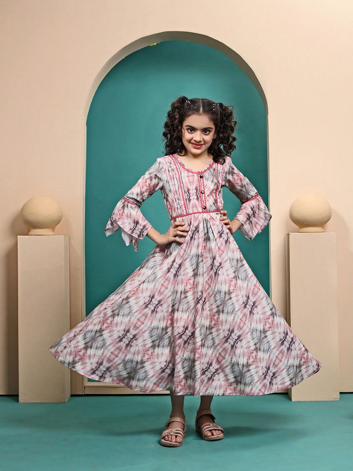 Red Colour Maslin Printed Anarkali gown for girls