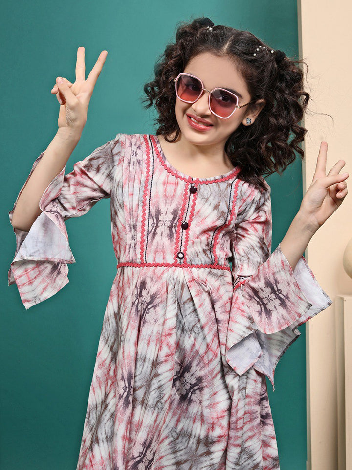Red Colour Maslin Printed Anarkali gown for girls