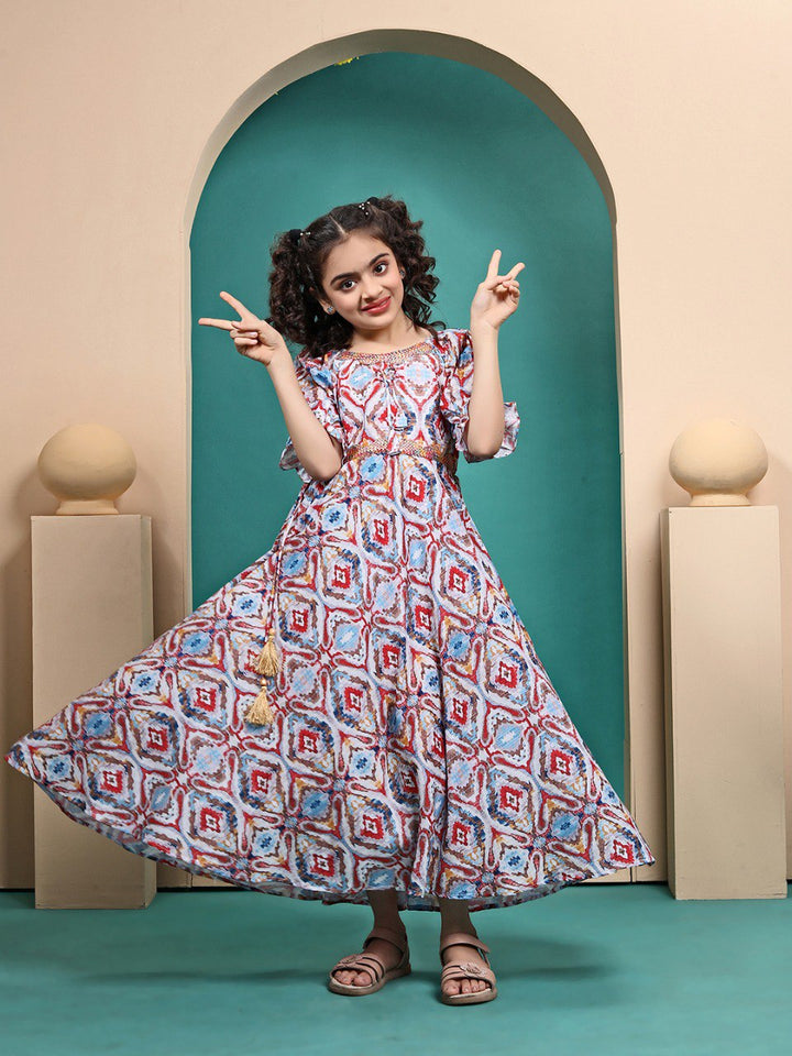 Multi Colour Maslin Printed Anarkali gown for girls