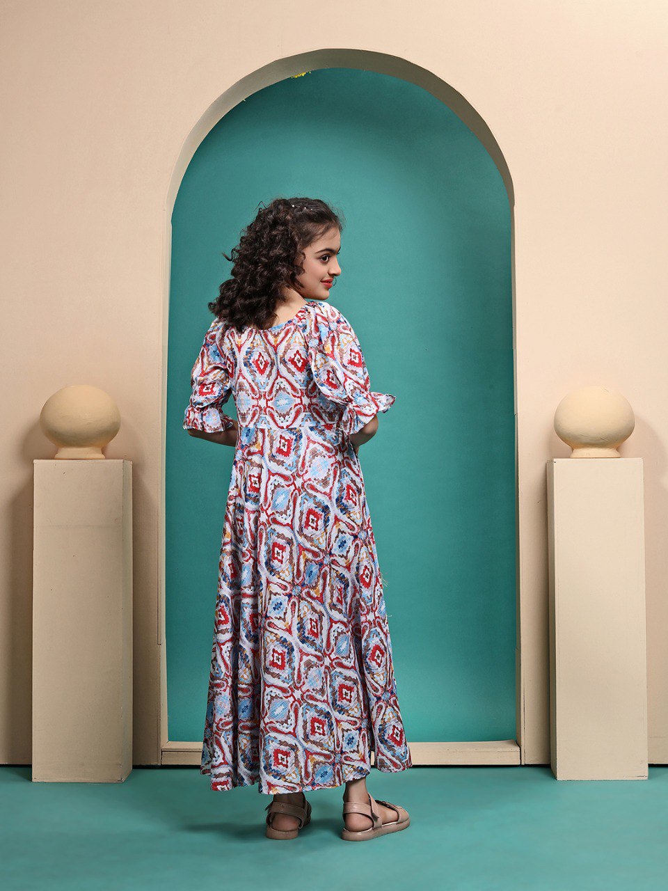 Multi Colour Maslin Printed Anarkali gown for girls