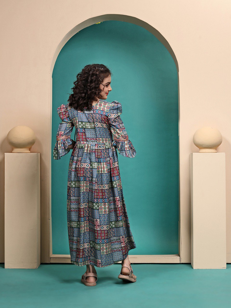 Multi Colour Maslin Printed Anarkali gown for girls