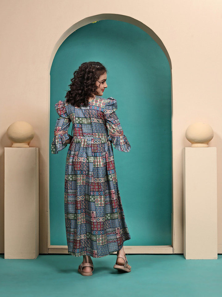 Multi Colour Maslin Printed Anarkali gown for girls