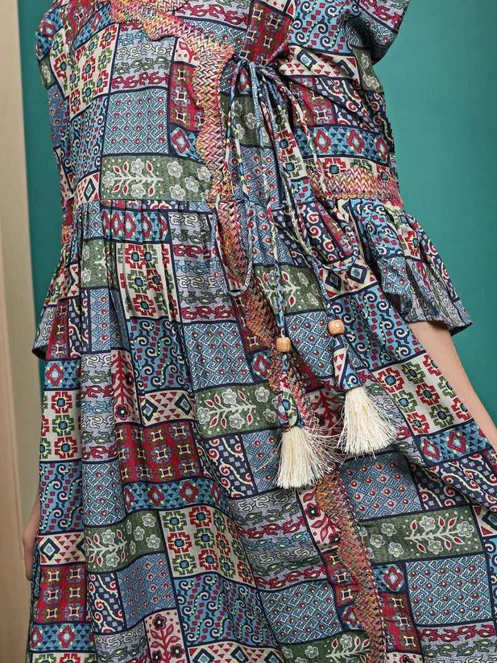 Multi Colour Maslin Printed Anarkali gown for girls