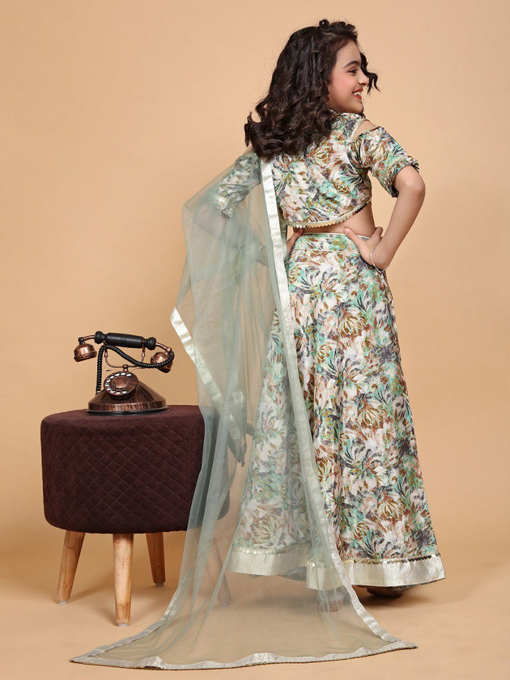 Mint Green Colour Chinon Printed Girls Lehenga Choli Set