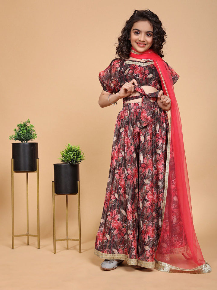 Maroon Colour Chiffon Printed Girls Lehenga Choli Set