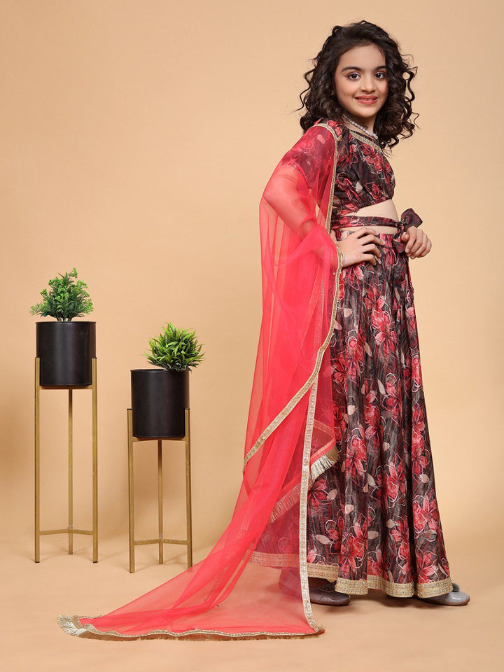 Maroon Colour Chiffon Printed Girls Lehenga Choli Set