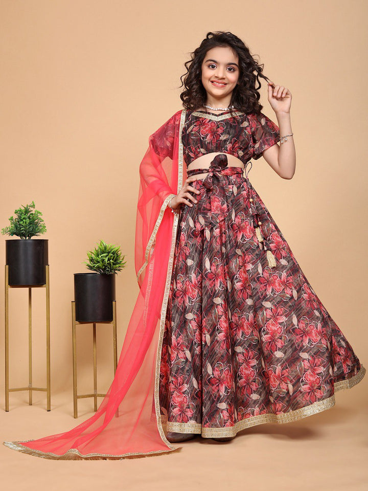 Maroon Colour Chiffon Printed Girls Lehenga Choli Set