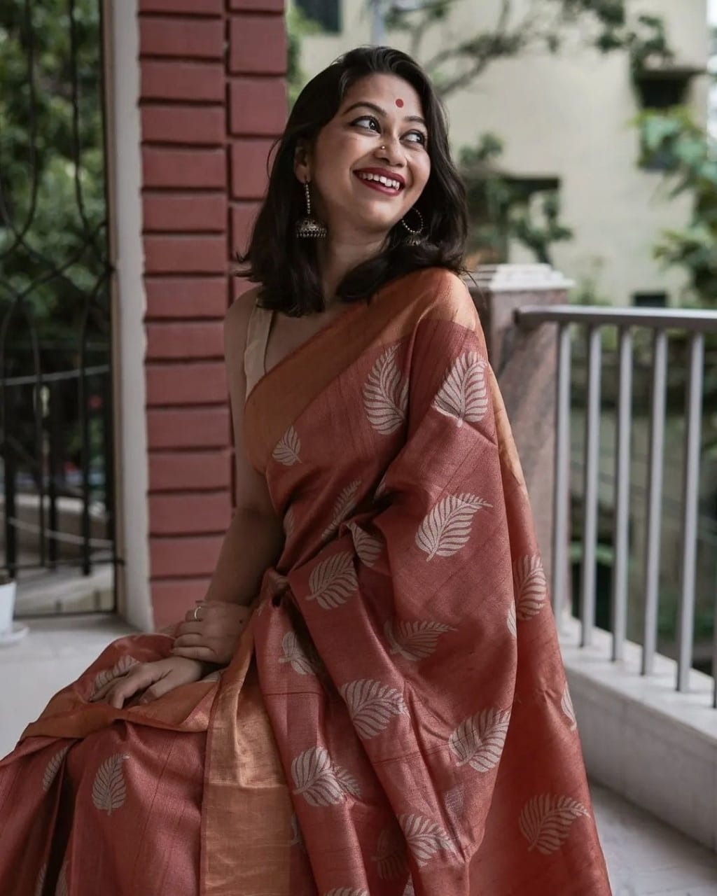 Brown Color Banarsi Soft Silk Saree With Copper Jari Weaving Saree