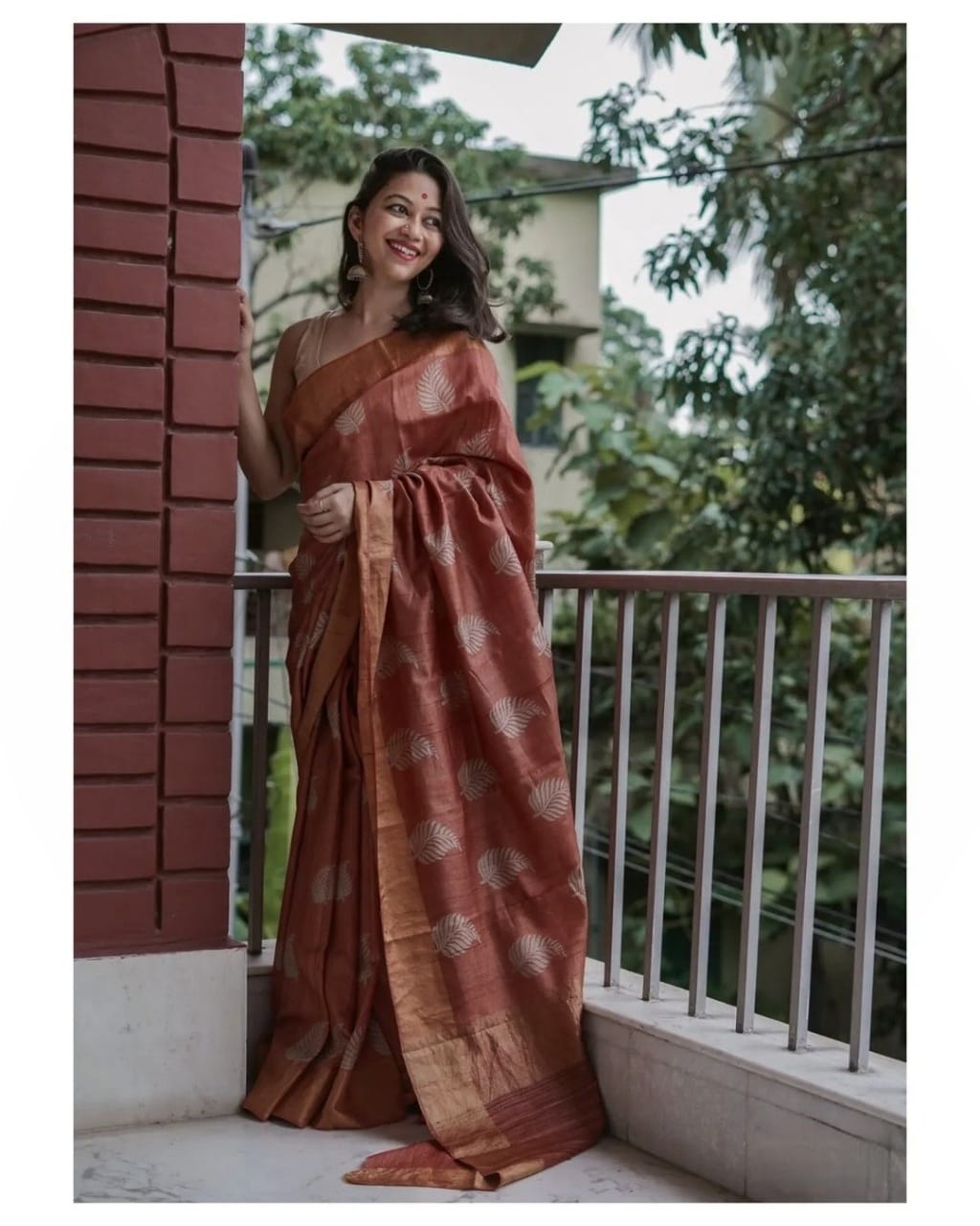 Brown Color Banarsi Soft Silk Saree With Copper Jari Weaving Saree