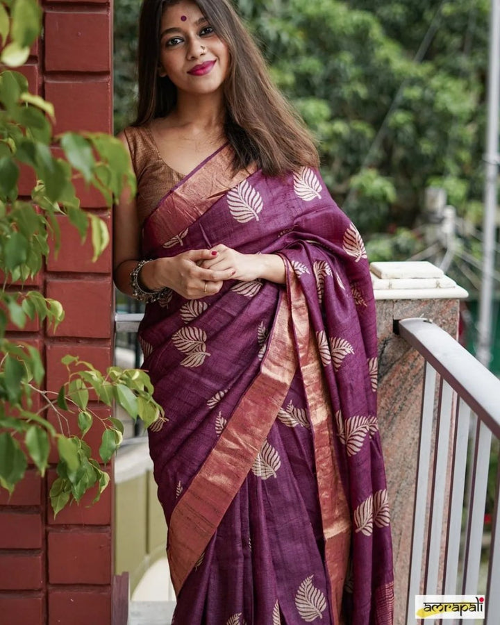 Purple Color Banarsi Soft Silk Saree With Copper Jari Weaving Saree