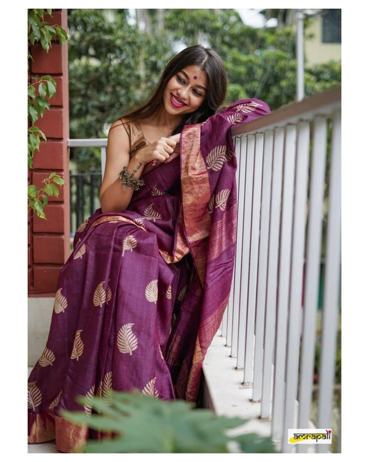 Purple Color Banarsi Soft Silk Saree With Copper Jari Weaving Saree