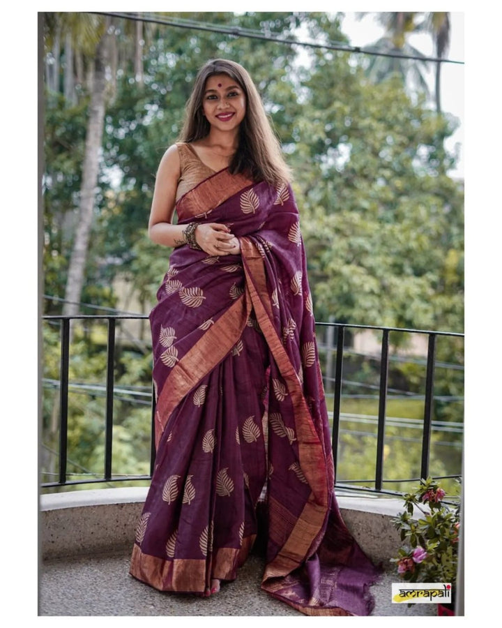 Purple Color Banarsi Soft Silk Saree With Copper Jari Weaving Saree