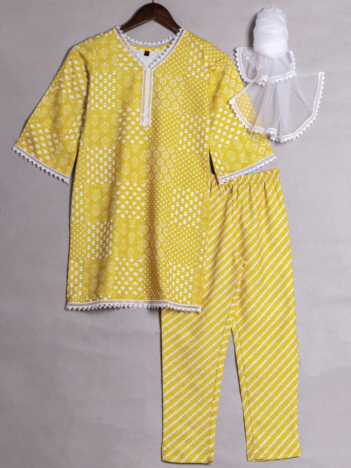 Yellow Colour Roman Slub Floral Prinded Shiffli lace with salwar kameez set & Dupatta Set