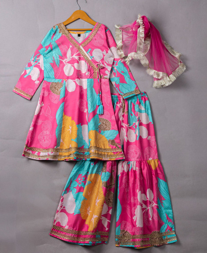 Multi Colour Reyon Printed Codding Lace With Anarkali-Style Suit