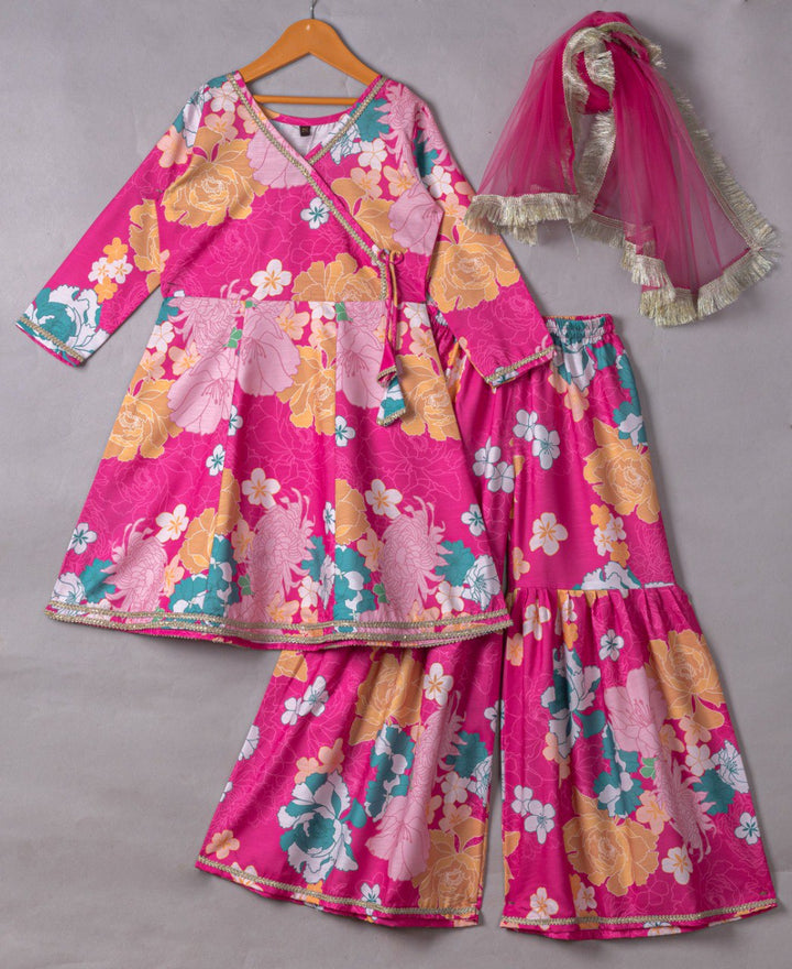 Pink Colour Reyon Printed Codding Lace With Anarkali-style suit
