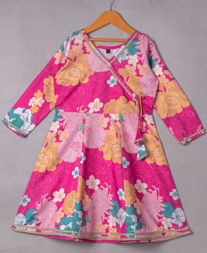 Pink Colour Reyon Printed Codding Lace With Anarkali-style suit
