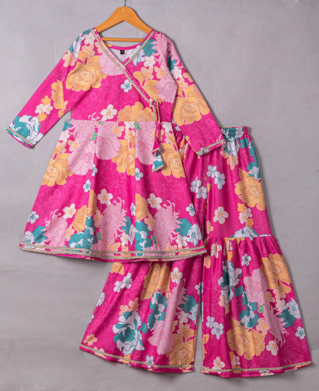 Pink Colour Reyon Printed Codding Lace With Anarkali-style suit