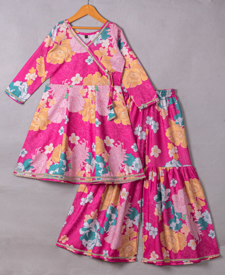 Pink Colour Reyon Printed Codding Lace With Anarkali-style suit