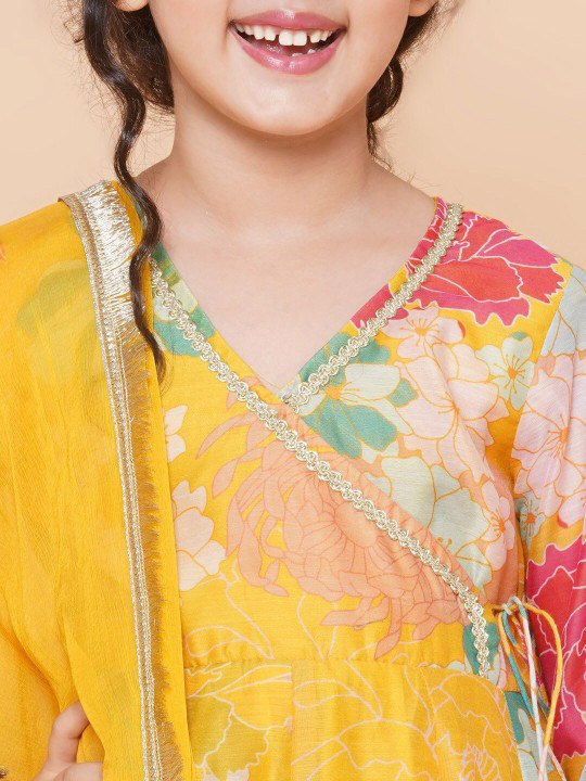 Yellow Colour Reyon Printed Codding Lace With Anarkali-style suit