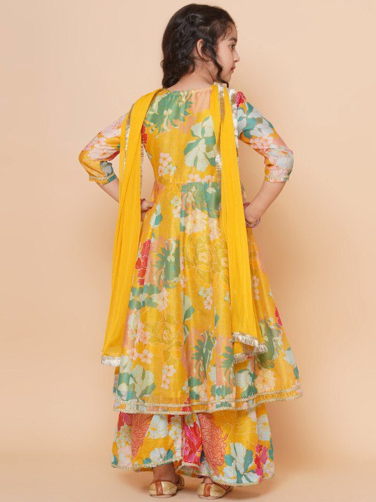 Yellow Colour Reyon Printed Codding Lace With Anarkali-style suit