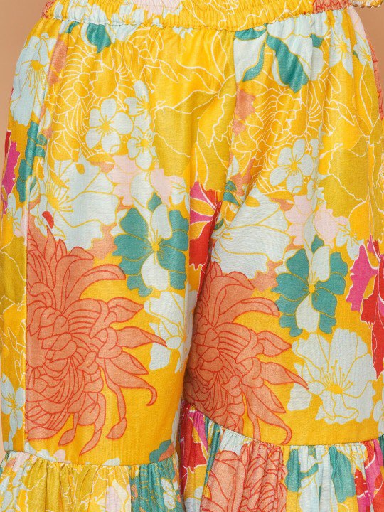 Yellow Colour Reyon Printed Codding Lace With Anarkali-style suit