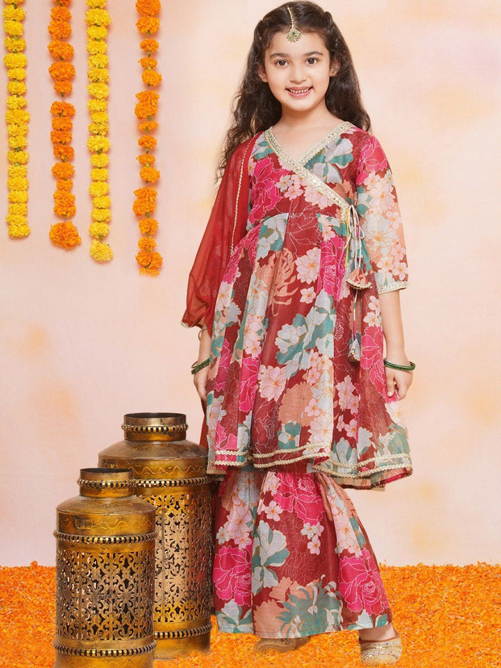 Maroon Colour Reyon Printed Codding Lace With Anarkali-style suit
