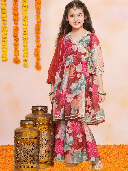 Maroon Colour Reyon Printed Codding Lace With Anarkali-style suit