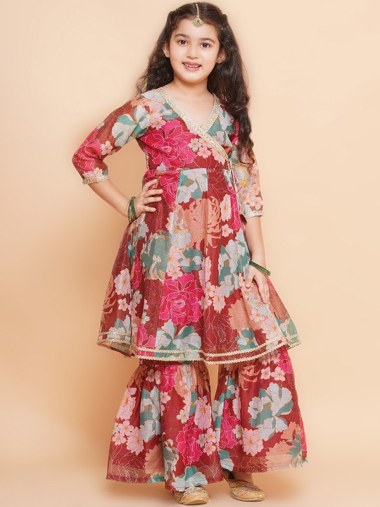 Maroon Colour Reyon Printed Codding Lace With Anarkali-style suit