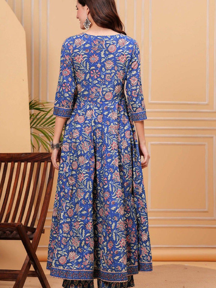 Blue Color Roman slub Anarkali Printed Kurta with Pant & Dupatta set (3PICE PEAR)