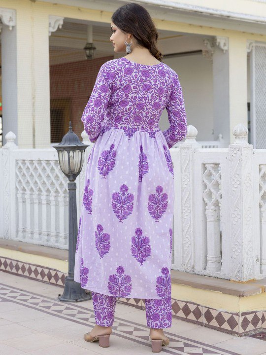 Purple Color Roman slub Anarkali Printed Kurta with Pant & Dupatta set (3PICE PEAR)