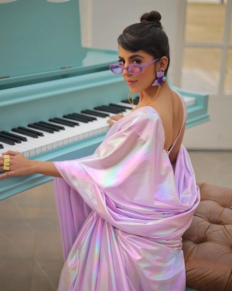 Premium Lilac unicorn Chromatic Designer Saree Pink
