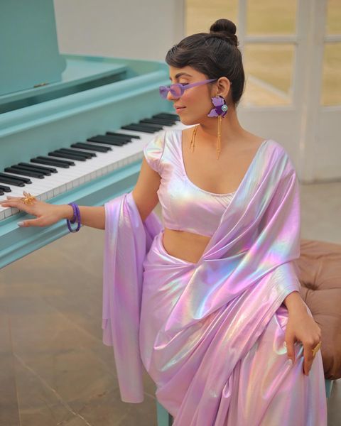 Premium Lilac unicorn Chromatic Designer Saree Pink