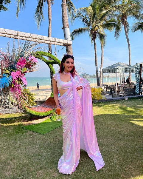 Premium Lilac unicorn Chromatic Designer Saree Pink