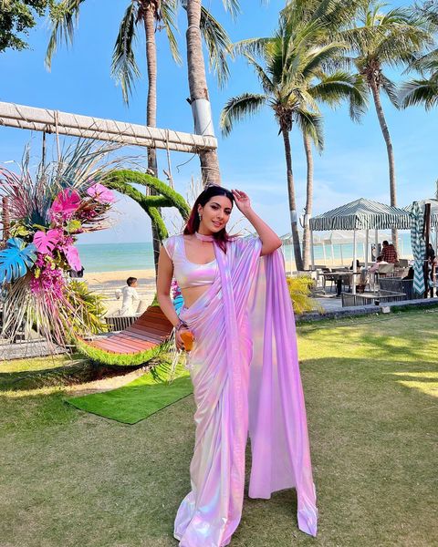 Premium Lilac unicorn Chromatic Designer Saree Pink